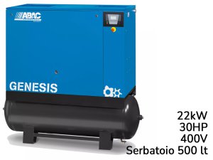 Compressore rotativo a vite ABAC Genesis 22kW velocità fissa su serbatoio 500lt