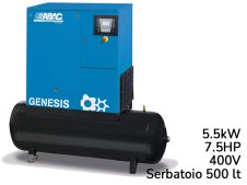 Compressore rotativo a vite ABAC Genesis 5.5kW velocità fissa su serbatoio 500lt