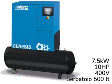 Compressore rotativo a vite ABAC Genesis I 7.5kW a velocità variabile, serbatoio 500lt