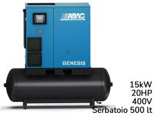 Compressore rotativo a vite ABAC Genesis I 15kW velocità variabile su serbatoio 500lt