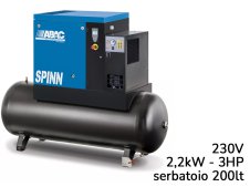 Compressore con centralina ABAC Spinn E 2,2 230V avviamento diretto, essiccatore e serbatoio 200lt