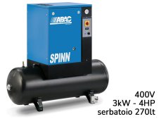 Compressore elettropneumatico ABAC Spinn 3 400V ad avviamento diretto su serbatoio 270lt, 8-10bar