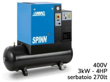 Compressore elettropneumatico ABAC Spinn E 3 400V su serbatoio 270lt ed essiccatore, 8-10bar