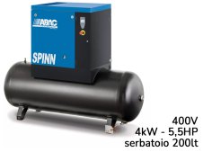 Compressore a vite con centralina ABAC Spinn 4 400V avviamento diretto su serbatoio 200lt