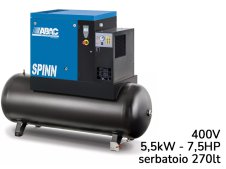 Compressore con centralina ABAC Spinn E 5,5 400V avviamento diretto, essiccatore e serbatoio 270lt