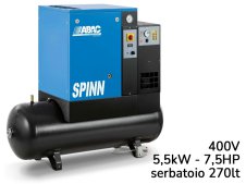 Compressore elettropneumatico ABAC Spinn E 5,5 400V su serbatoio 270lt ed essiccatore, 8-10bar