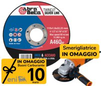 Dischi da taglio per acciaio spessore 1,6mm (300pz)+ Smerigliatrice e Buono Carburante in OMAGGIO Dischi da taglio per acciaio spessore 1,6mm (300pz)+ Smerigliatrice e Buono Carburante in OMAGGIO