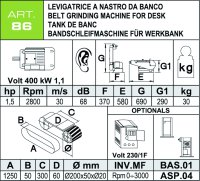 Levigatrice da banco a nastro orientabile 50x1250mm Aceti, 1,9kW 400V