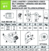 Levigatrice combinata Aceti nastro orientabile/disco, 1,9 kW 400V