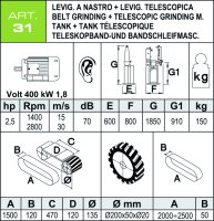 Levigatrice doppia a nastro telescopico e orientabile Aceti 120x1500mm, 1,9kW 400V