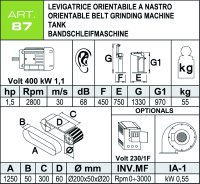Levigatrice a nastro orientabile 50x1250mm, 1,1kW 400V
