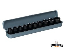 Set 10 bussole Impact Aircraft con attacco 1/2" in cassetta di metallo Set 10 bussole Impact Aircraft con attacco 1/2" in cassetta di metallo