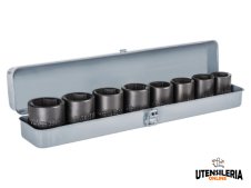 Set 8 bussole Impact Aircraft con attacco 3/4" in cassetta di metallo Set 8 bussole Impact Aircraft con attacco 3/4" in cassetta di metallo