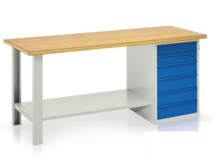 Banco con cassettiera 7 cassetti Tecnotelai piano in legno 2000x750x900mm