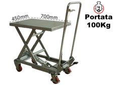 Carrello sollevamento a pantografo Barbero AC100 700x450mm in alluminio, portata 100Kg