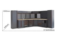 Arredo Beta C45PRO 2.0 FW per officina 3718/3038x645x2000mm con piano in legno e avvolgitori