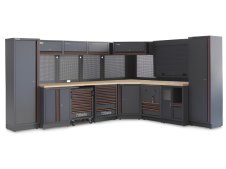 Arredo Beta C45PRO 2.0 FW per officina 3718/3038x645x2000mm con piano in legno e avvolgitori