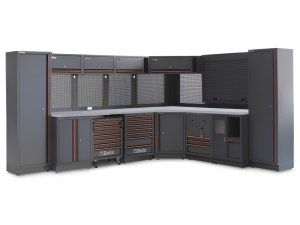 Arredo Beta C45PRO 2.0 FX per officina 3718/3038x645x2000mm con piano in acciaio e avvolgitori