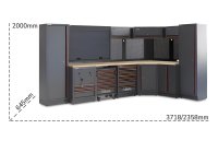 Arredo Beta C45PRO 2.0 GW per officina 3718/2358x645x2000mm con piano in legno e avvolgitori