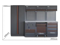 Arredo Beta C45PRO 2.0 HX per officina 2955x645x2000mm con piano in acciaio e 2 avvolgitori