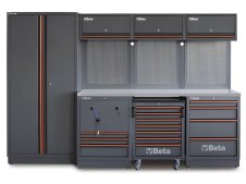 Arredo Beta C45PRO 2.0 HX per officina 2955x645x2000mm con piano in acciaio e 2 avvolgitori