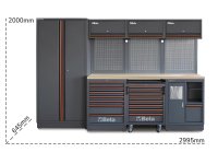 Arredo Beta C45PRO 2.0 W per officina 2955x645x2000mm con piano di lavoro in legno
