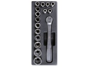 Assortimento 16 bussole esagonali da 1/2" e cricchetto Beta T99 INOX in termoformato rigido ABS
