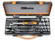 Assortimento Beta 910B/C16, 16 chiavi a bussola poligonali 3/8" e 5 accessori in valigetta