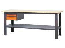 Banco da lavoro Beta C58BC-W 2C/O 210cm bicolore con piano in legno e 2 cassetti