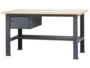 Banco da lavoro Beta C58BC-W 2C/A 160cm antracite con piano in legno e 2 cassetti