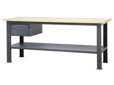 Banco da lavoro Beta C58BC-W 2C/A 210cm antracite con piano in legno e 2 cassetti