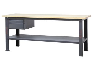 Banco da lavoro Beta C58BC-W 2C/A 210cm antracite con piano in legno e 2 cassetti
