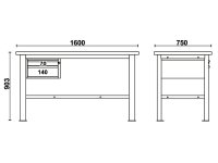 Banco da lavoro Beta C58BC-W 2C/O 160cm bicolore con piano in legno e 2 cassetti