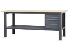 Banco da lavoro Beta C58BC-W 4C/A 210cm antracite con piano in legno e 4 cassetti