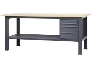 Banco da lavoro Beta C58BC-W 4C/A 210cm antracite con piano in legno e 4 cassetti