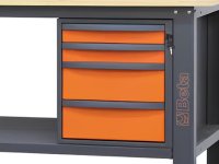 Banco da lavoro Beta C58BC-W 4C/O 210cm bicolore con piano in legno e 4 cassetti