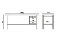 Banco da lavoro Beta C58BC-W 4C/O 210cm bicolore con piano in legno e 4 cassetti