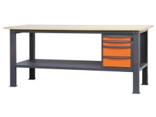 Banco da lavoro Beta C58BC-W 4C/O 210cm bicolore con piano in legno e 4 cassetti