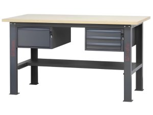 Banco da lavoro Beta C58BC-W 4C/A 160cm antracite con piano in legno e 4 cassetti