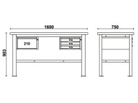 Banco da lavoro Beta C58BC-W 4C/O 160cm bicolore con piano in legno e 4 cassetti