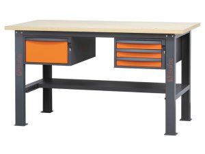 Banco da lavoro Beta C58BC-W 4C/O 160cm bicolore con piano in legno e 4 cassetti