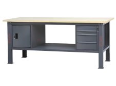 Banco da lavoro Beta C58BC-W 4CA/A 210cm antracite con piano in legno, 4 cassetti e armadio