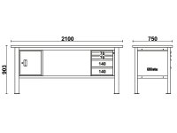 Banco da lavoro Beta C58BC-W 4CA/O 210cm bicolore con piano in legno, 4 cassetti e armadio