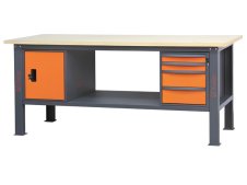 Banco da lavoro Beta C58BC-W 4CA/O 210cm bicolore con piano in legno, 4 cassetti e armadio