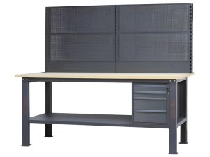 Banco da lavoro Beta C58BC-W2,1 4C/A 210cm antracite, piano in legno, 4 cassetti e parete attrezzata