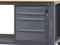 Banco da lavoro Beta C58BC-W2,1 4CA/A 210cm antracite, piano legno, 4 cassetti, armadio e parete