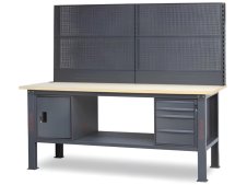 Banco da lavoro Beta C58BC-W2,1 4CA/A 210cm antracite, piano legno, 4 cassetti, armadio e parete