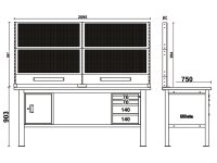 Banco da lavoro Beta C58BC-W2,1 4CA/O 210cm bicolore, piano legno, 4 cassetti, armadio e parete