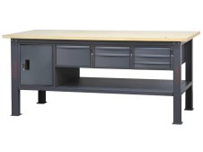 Banco da lavoro Beta C58BC-W 6CA/A 210cm antracite con piano in legno, 6 cassetti e armadio
