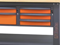 Banco da lavoro Beta C58BC-W 6CA/O 210cm bicolore con piano in legno, 6 cassetti e armadio